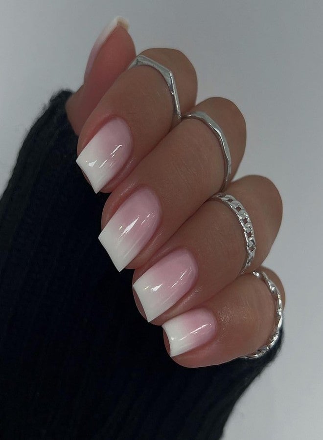 TOGZOM 24Pcs Ombre Press on Nails Medium Square Acrylic Fake Nails Pink White Gradation Fake Nails Glossy False Nails Ombre Stick on Nails Full Cover Glue on Nails for Women Girls Nails Decoration - Image 1